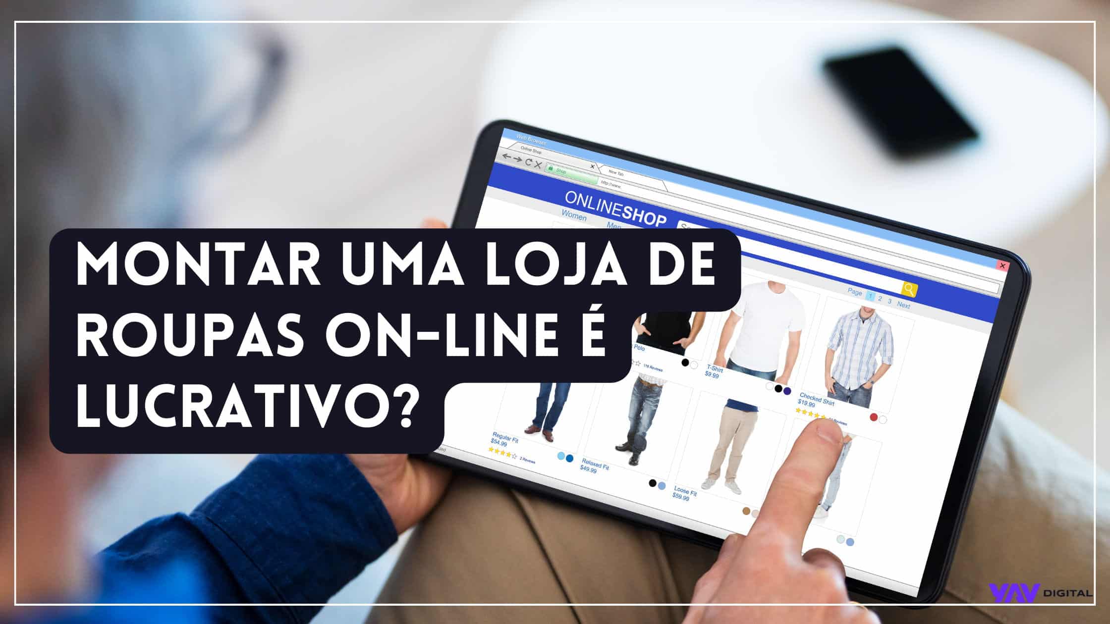 Pessoa navegando por uma loja de roupas online através do tablet